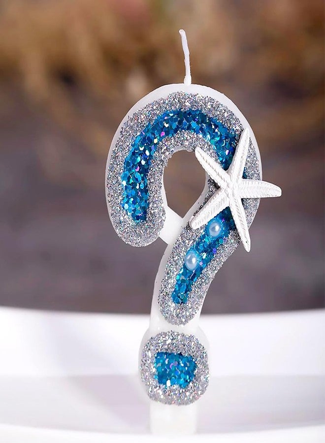 Aprildecember Birthday Number Candle, Conch Starfish Sequins Number Candles, Blue Glitter Number Candle Cake Topper for Birthday Party Wedding Anniversary (Question Mark) - Image 5